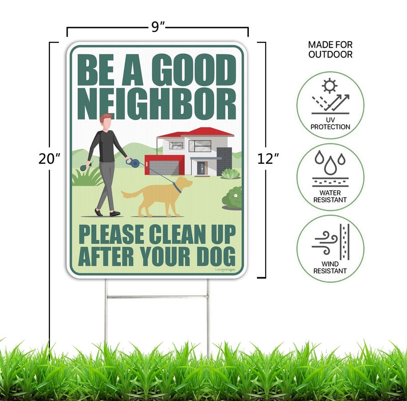 LARREEDE Clean Up After Your Dog Signs 2 Pack 12""x9"" with Metal Stake  No Pooping Dog Signs for Yard  Pick Up After Your Dog Signs - Image 3